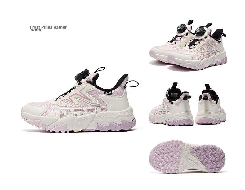 361° Children's Sports Shoes, Fall 2025, Lightweight Shock-Absorbing School Sports Shoes for Boys And Girls, Breathable Mesh Outdoor Shoes, Pink, Size 34 31