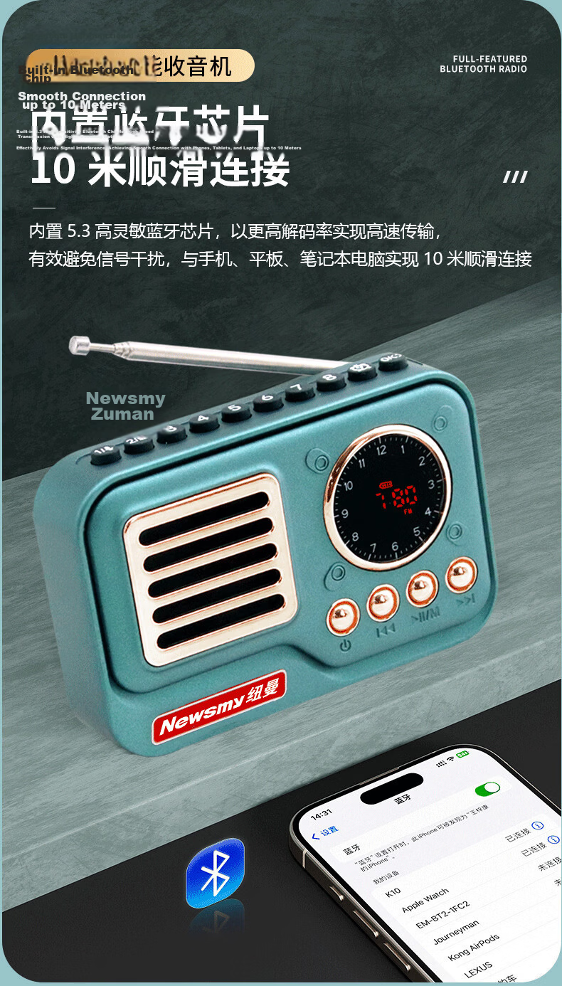 Newsmy L81 Portable Mini Rechargeable FM Radio Bluetooth Speaker for Elderly Music Player 4