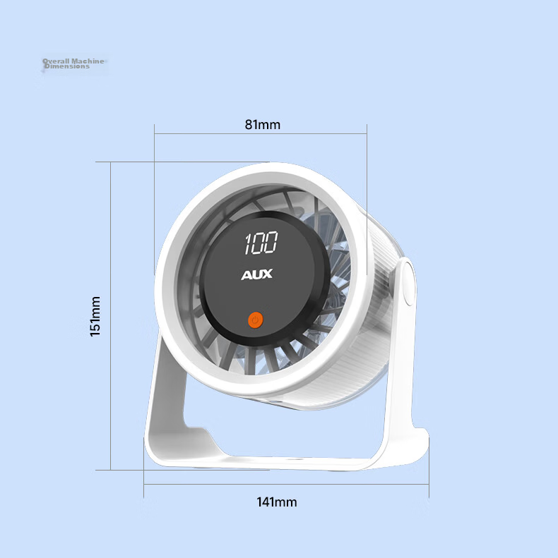 AUX New Desktop Fan Small Rechargeable Wall-Mounted Portable High-Power Dormitory Fan Digital Display Office Long Battery Life Mini Fan 21