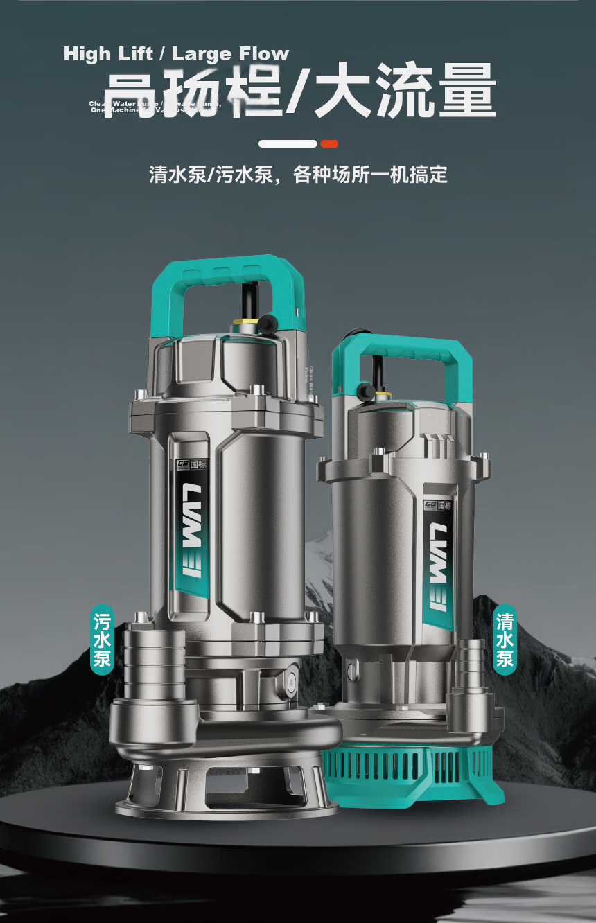 Lumei Submersible Pump 220V High Lift Large Flow Water Pump for Home Rural Farmland Irrigation Sewage and Clean Water Well Pump 8