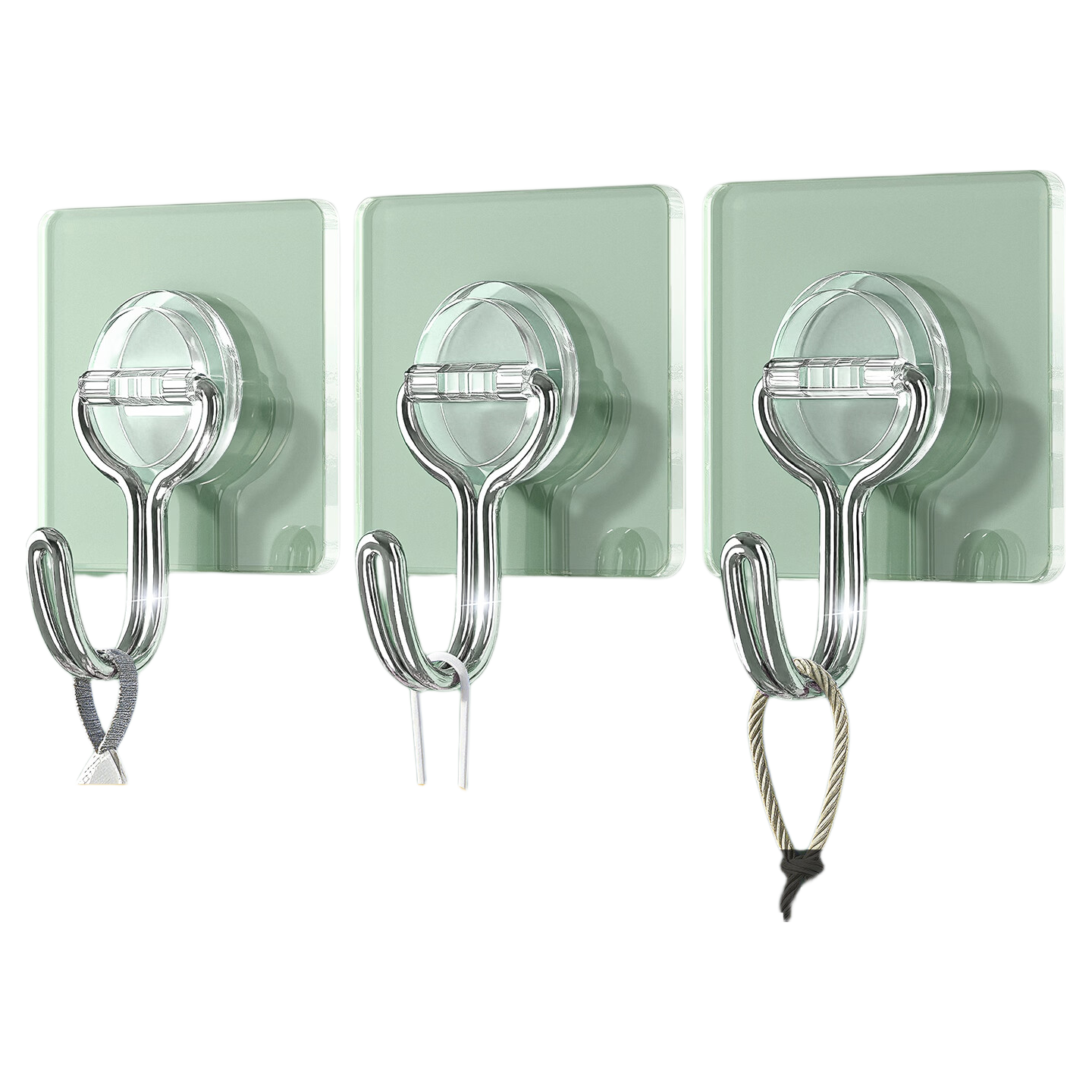 Baicaoyuan Strong Adhesive Hook Stainless Steel No-Drill Heavy Duty Transparent Wall-Mounted Hook for Dormitory Kitchen Bathroom