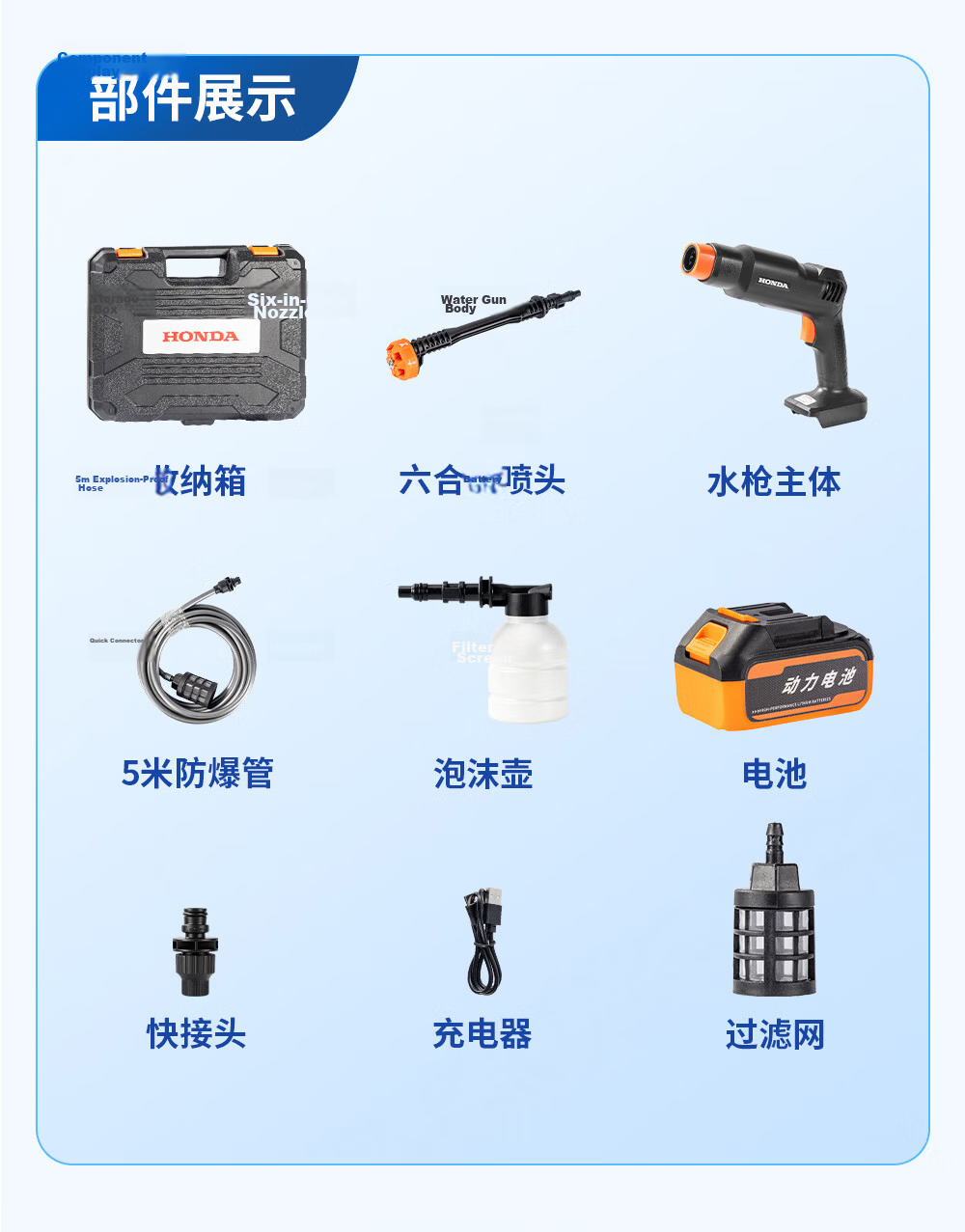 HONDA Wireless Car Washer High-Pressure Water Gun Home Use Powerful Rechargeable Lithium Battery Booster 18