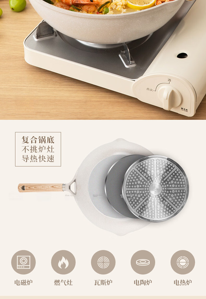 Carote Non-Stick Titanium Frying Pan Set 32cm Maifan Stone Flat Bottom Wok for Induction and Gas Stove 9