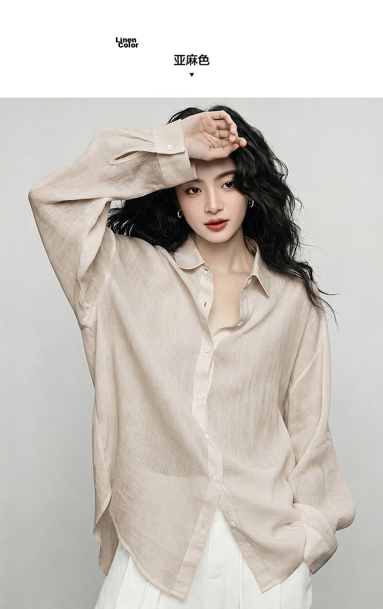 Demana Summer Simple Lightweight Wrinkled Linen Blend Long Sleeve Comfortable Fashionable Casual Women's Shirt with Turn-Down Collar 20