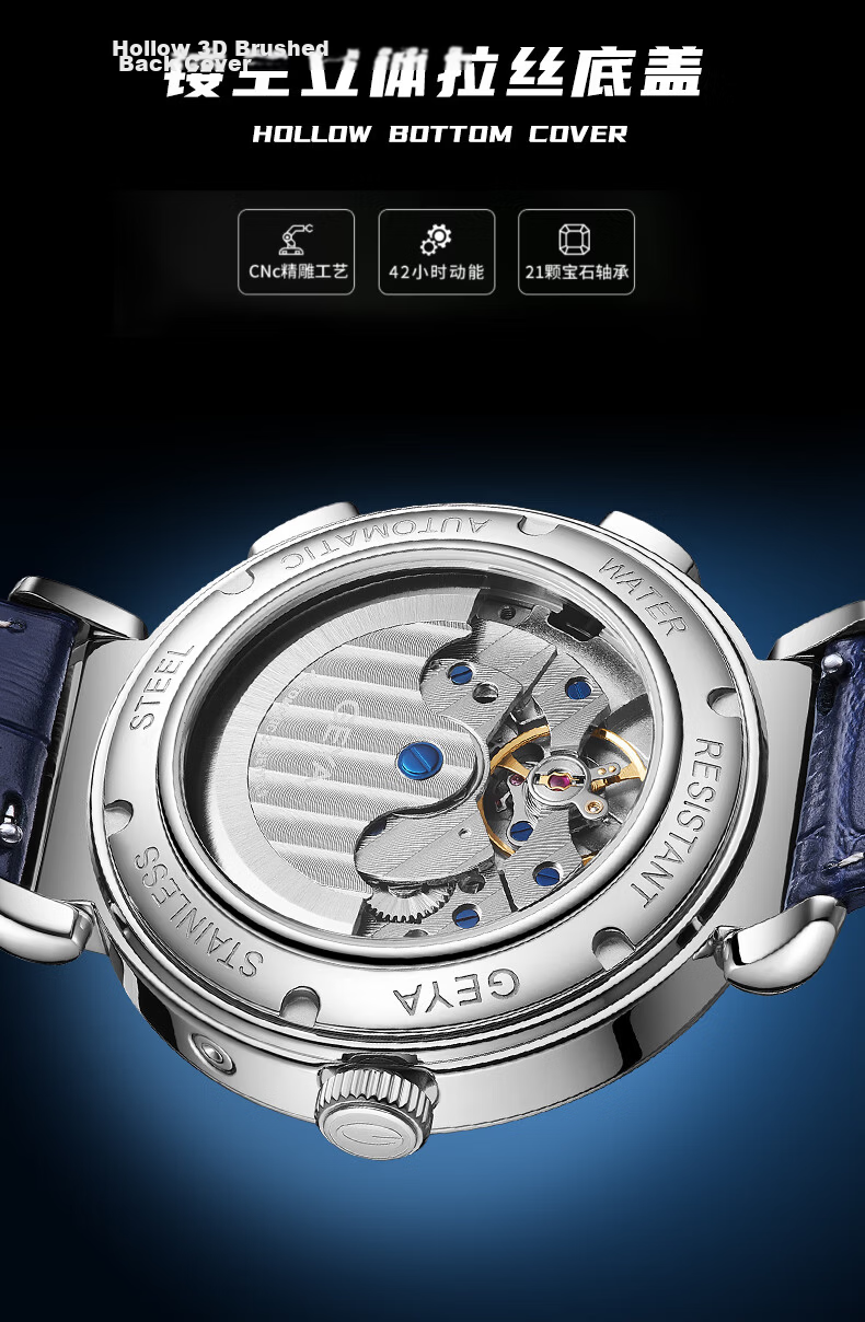 GEYA Dual Calendar Business Mechanical Men's Watch Automatic Mechanical Male Wristwatch Birthday Gift for Men 5