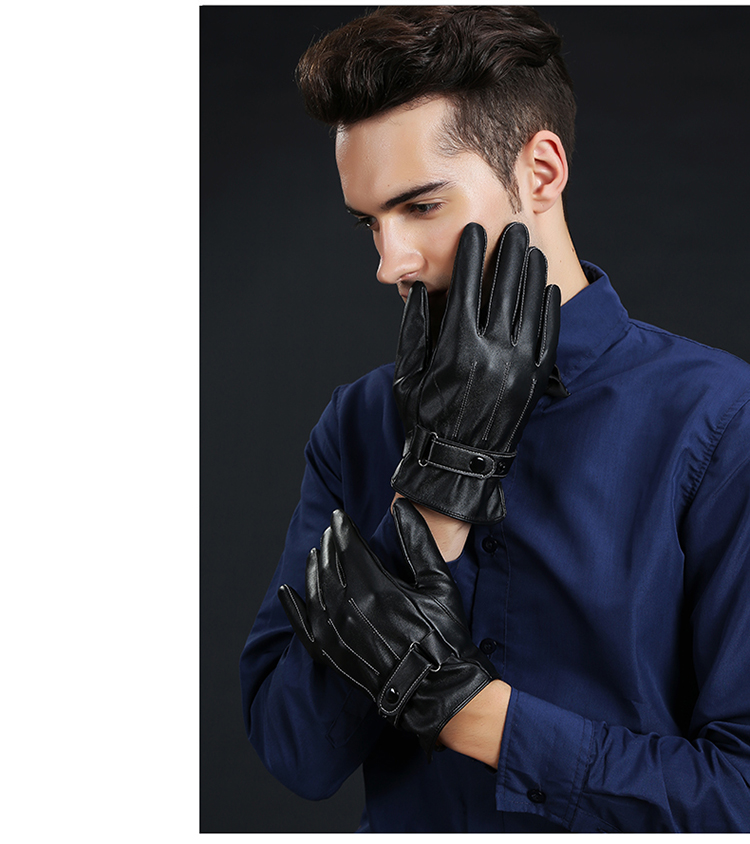 BWNK Touchscreen Men's Leather Gloves Winter Warm Windproof Fleece-Lined PU Gloves Men's Winter Motorcycle Gloves Black 7