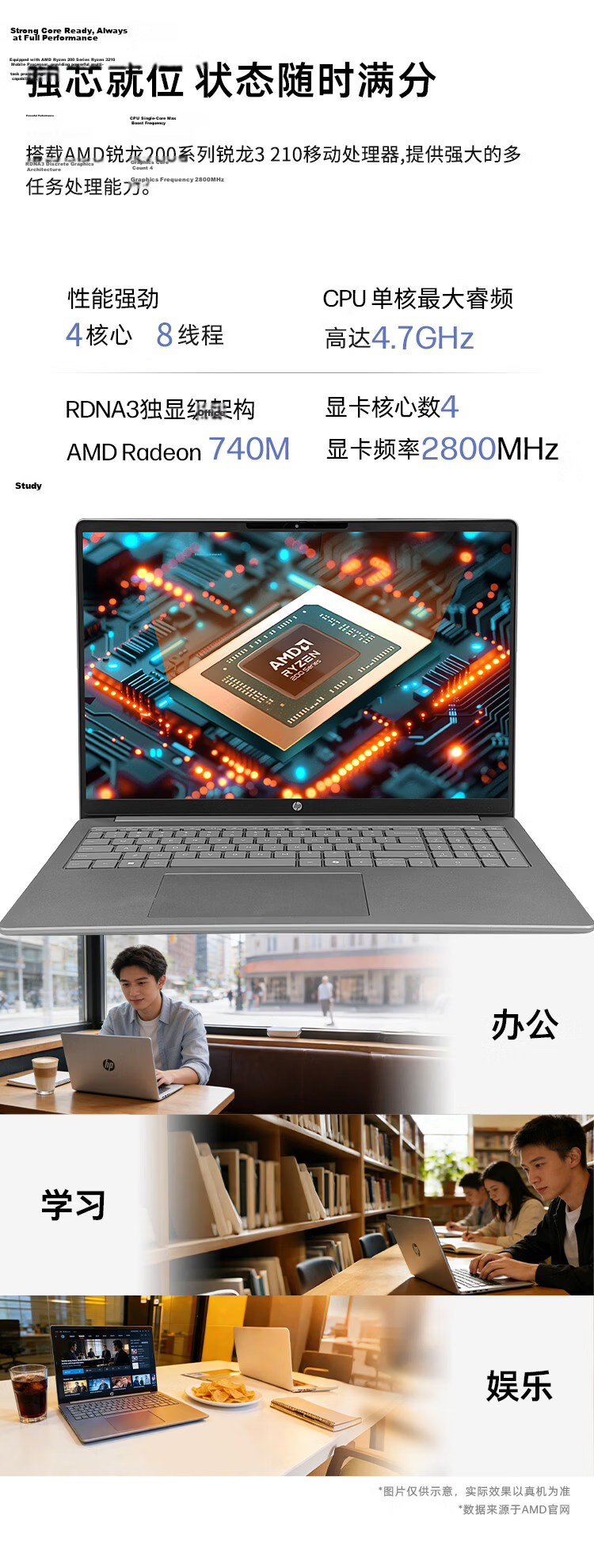 HP 200 Series G2a 14-inch Full-View Military-Grade Professional Efficient Office Laptop Ryzen AMD R5 + 8GB + 512GB 2
