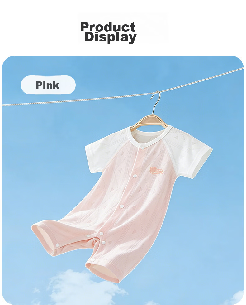 Aibao Baby Short-Sleeve Romper Summer Thin Newborn Infant Short-Sleeve Jumpsuit Pink White T318 Size 80 10