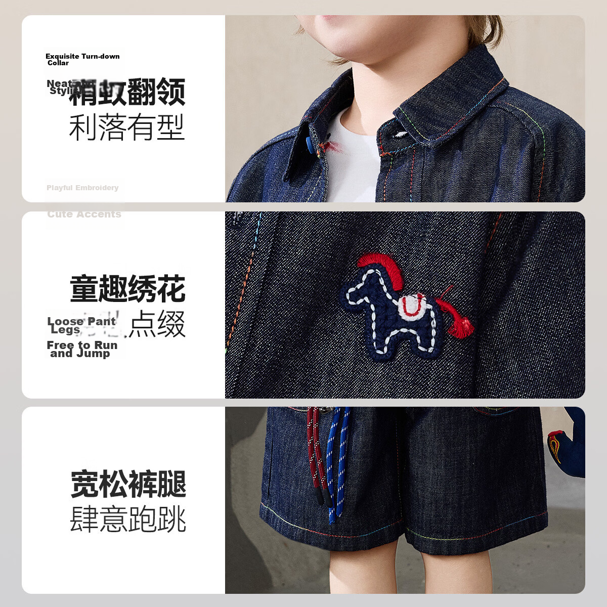 ASK JUNIOR Kids Summer Set New Boys' College Style Casual Versatile Denim Shirt and Shorts Toddler Two-Piece Set 7