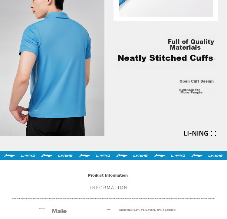 LI-NING Men's Short Sleeve Polo Shirt Breathable Moisture-Wicking Sports Casual Fashion Tee 13
