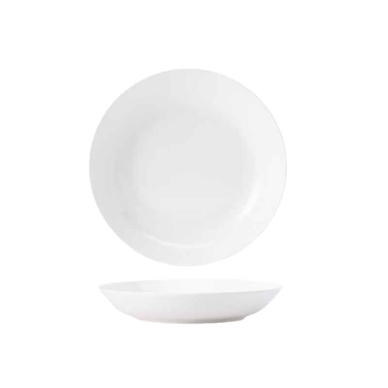 Haoya Jingdezhen Ceramic Tableware Underglaze Color Pure White Rice Plate Deep Dish Household Pure White 8-Inch Rice Plate Set of 4