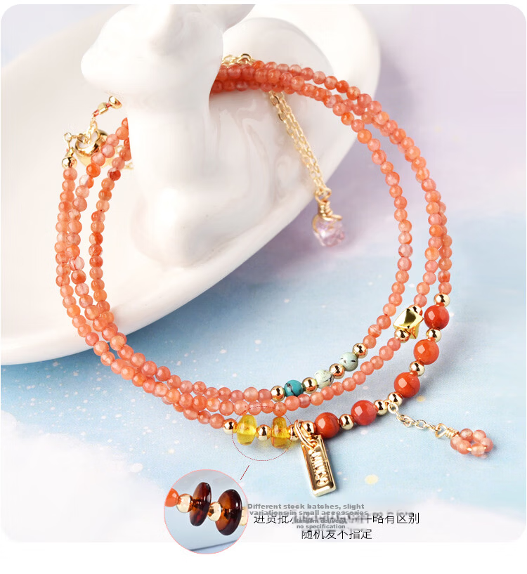 Lingfei South Red Agate Crystal Multi-Layer Rice Bead Stackable Turquoise Bracelet Necklace for Women Qixi Valentine's Day Gift with Certificate 4