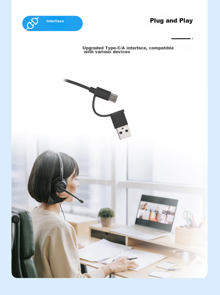 YILANHUI H116 TYPE-C/A Integrated Office Headset with Noise-Cancelling Microphone for Direct Computer Connection 6