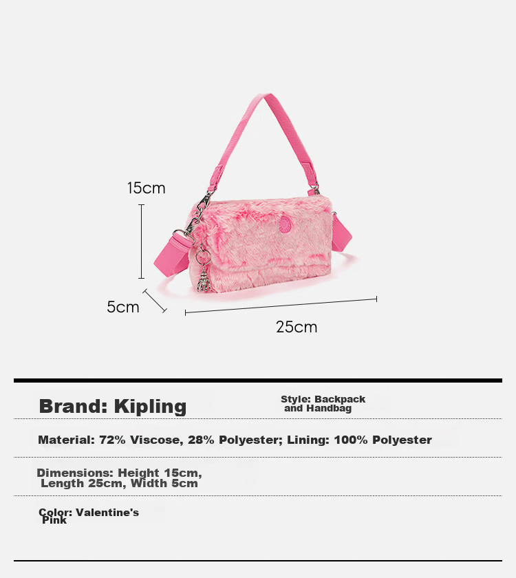 Kipling Fashion Trend ARAS Valentine's Day Pink Women's Shoulder Bag Birthday Gift Crossbody Bag 2