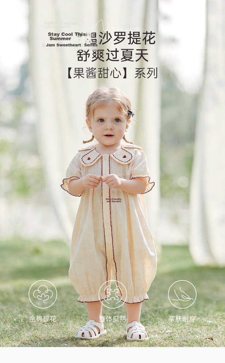 Guaiqi Bear Baby Girl Pure Cotton Short Sleeve Romper Summer Infant Sweet Breathable Thin Jumpsuit Outfits 1