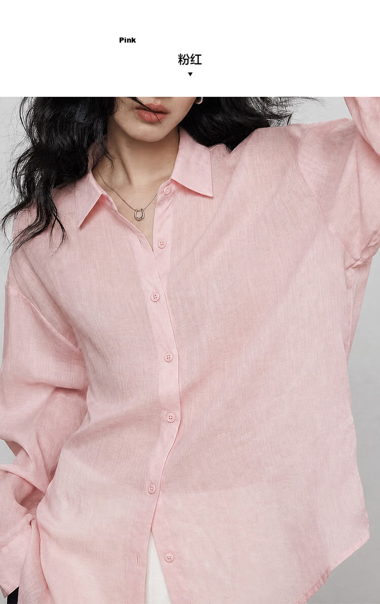 Demana Summer Simple Lightweight Wrinkled Linen Blend Long Sleeve Comfortable Fashionable Casual Women's Shirt with Turn-Down Collar 9