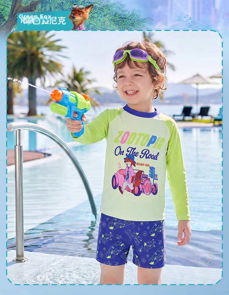 Disney Kids Boys Toddler Two-Piece Long Sleeve Sun Protection Swimsuit Set D36280S2G Green Nick 110 3