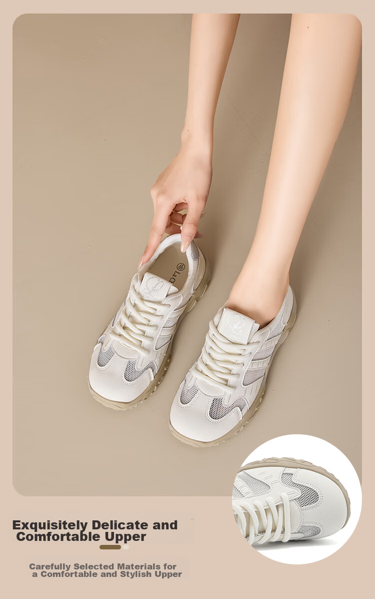 La Chapelle Women's Mesh Sneakers Casual Versatile Soft Sole White Shoes Silver Color Size 36 8