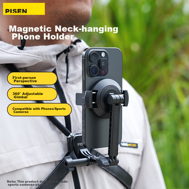 Pisen 2-in-1 Mobile Phone and Sports Camera Neck Strap Mount First-Person Stabilized Chest Mount Holder for Mobile Phones