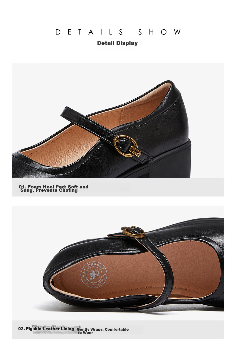 CAMEL Mary Jane Women's Casual Commuter Buckle Strap Chunky Heel Low-Cut Single Shoes L26S504057 Brown Size 40 16