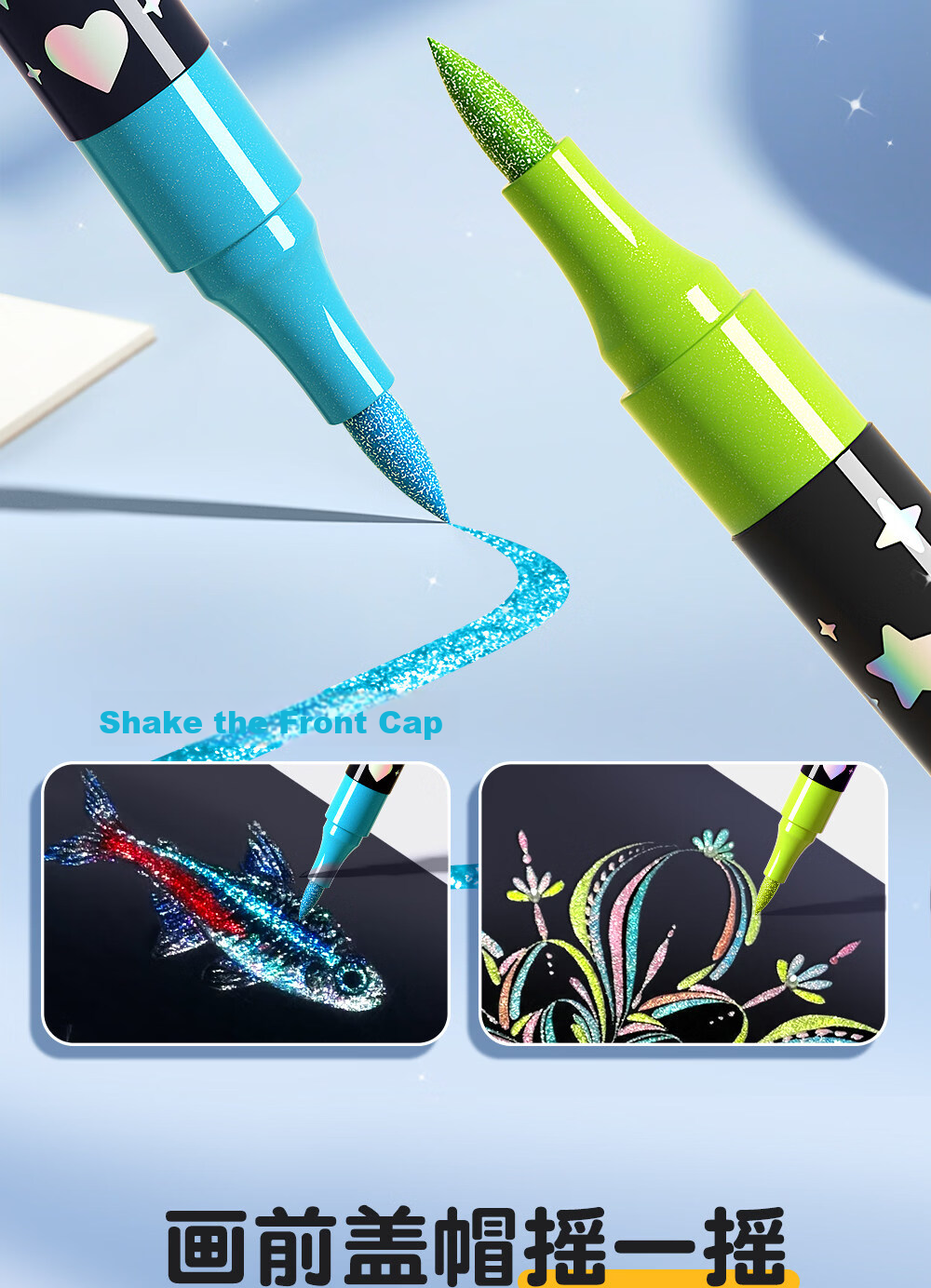 Mingyu Glitter Marker 24 Colors Double-Ended Sparkle Watercolor Pens for Kids Acrylic Soft Tip Washable Flashing Colorful Birthday Gift Drawing Journal Pens 24 Colors 7
