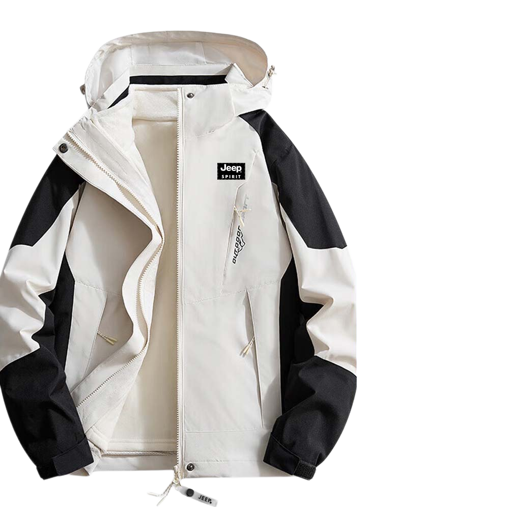 JEEP SPIRIT Three-In Two-Piece Jacket for Men And Women, Outdoor Windproof Water-Resistant Warm Coat