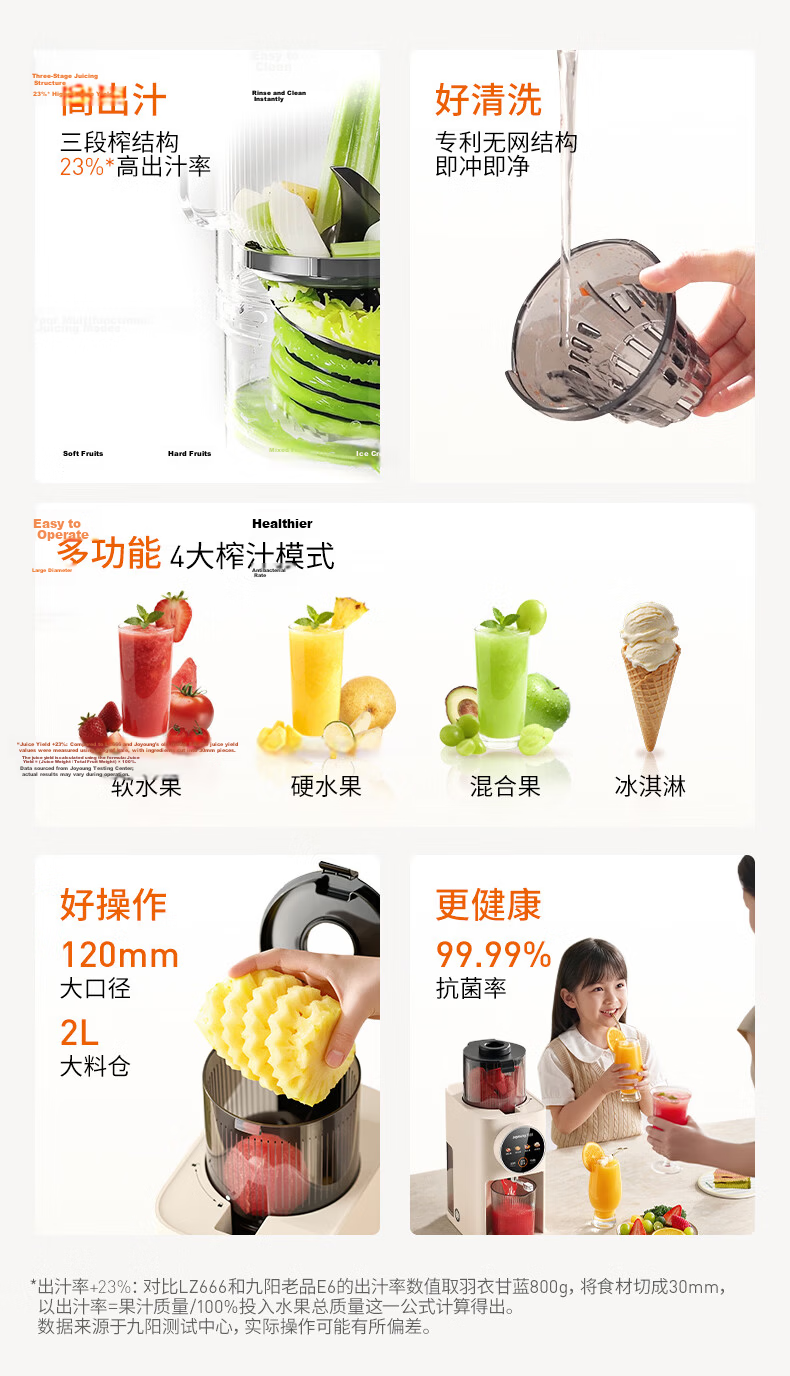Joyoung New Intelligent Control Three-Stage Juicer Fully Automatic Pulp Separation 120mm Wide Mouth No Filter Easy Clean Vegetable Juice Ice Cream Juicer Z12-LZ666 2