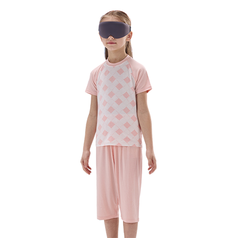 Hinos Children's Quick-Dry Short-Sleeve T-Shirt And 7/8 Length Shorts Set, Indoor Checkered Loungewear, 100 Shell Pink Set