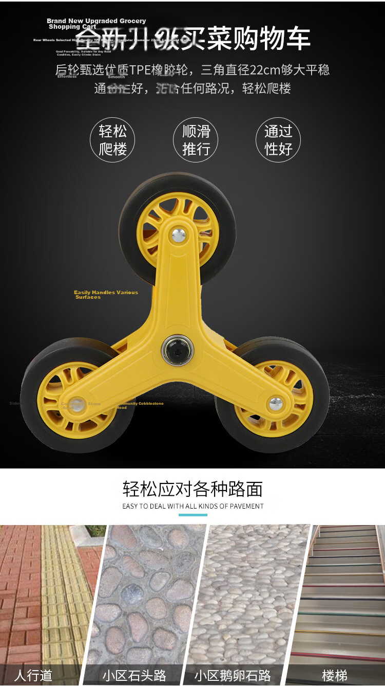SELORSS Foldable Hand Cart Elderly Shopping Cart Small Trolley Shopping Cart Pull Cart Push Cart Large Wheel Yellow BY06-F 29