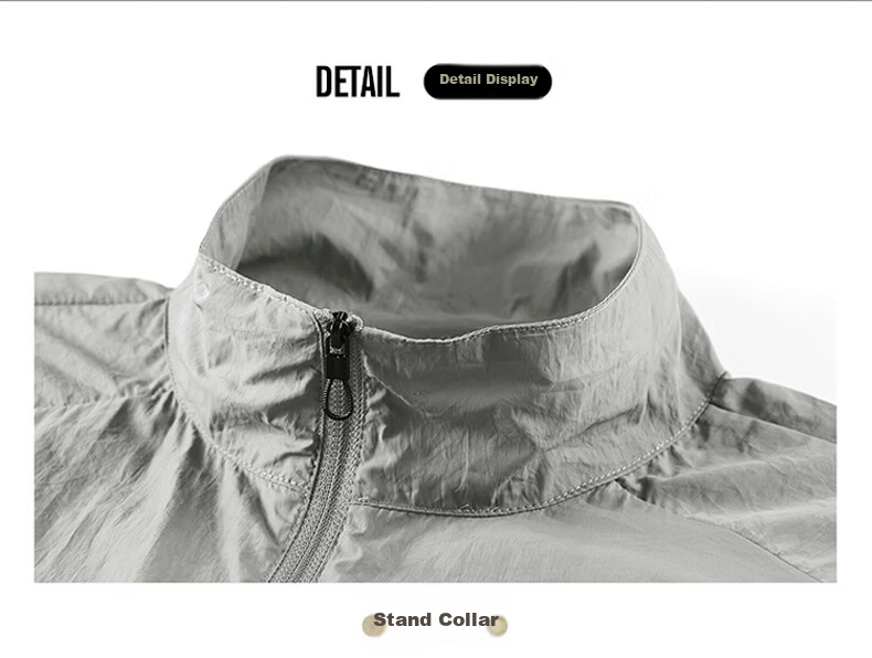 JEEP SPIRIT Men's Summer Sun Protection Jacket Lightweight Breathable Outdoor Stand Collar Loose Sunproof Coat 2518 Khaki 2XL 20