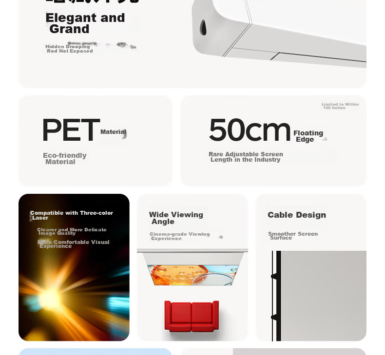 JINGMI 100-inch Smart Photon Screen Hidden Floating Version FG1XS Ultra White Electric Pull Wire Projection Screen Smart Linkage Dual Power Adapter Three-Color Laser Projector 2