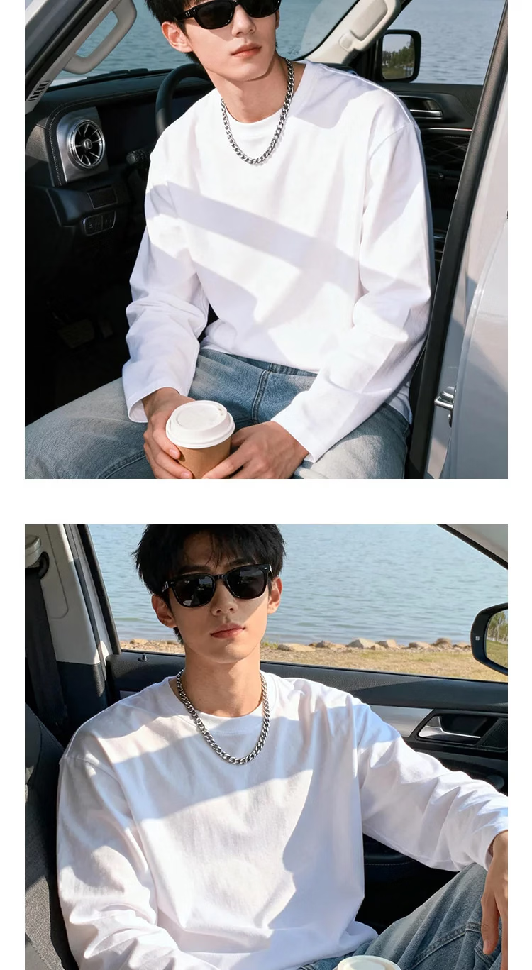 Yiershuang [100% Pure Cotton] Men's T-Shirt, Round Neck, Spring And Summer Undershirt, Soft Cotton Underwear, Sweatshirt, Inner Layer Top, Long-Sleeve T 7
