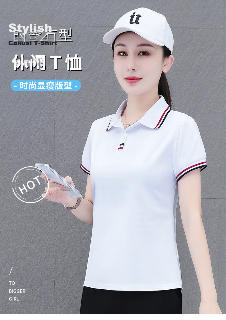 Woodpecker Women's Polo Shirt Short Sleeve T-Shirt Summer New Pure Cotton Regular Shoulder Turn-down Collar Casual Plus Size Slim Fit Top Gray M 2