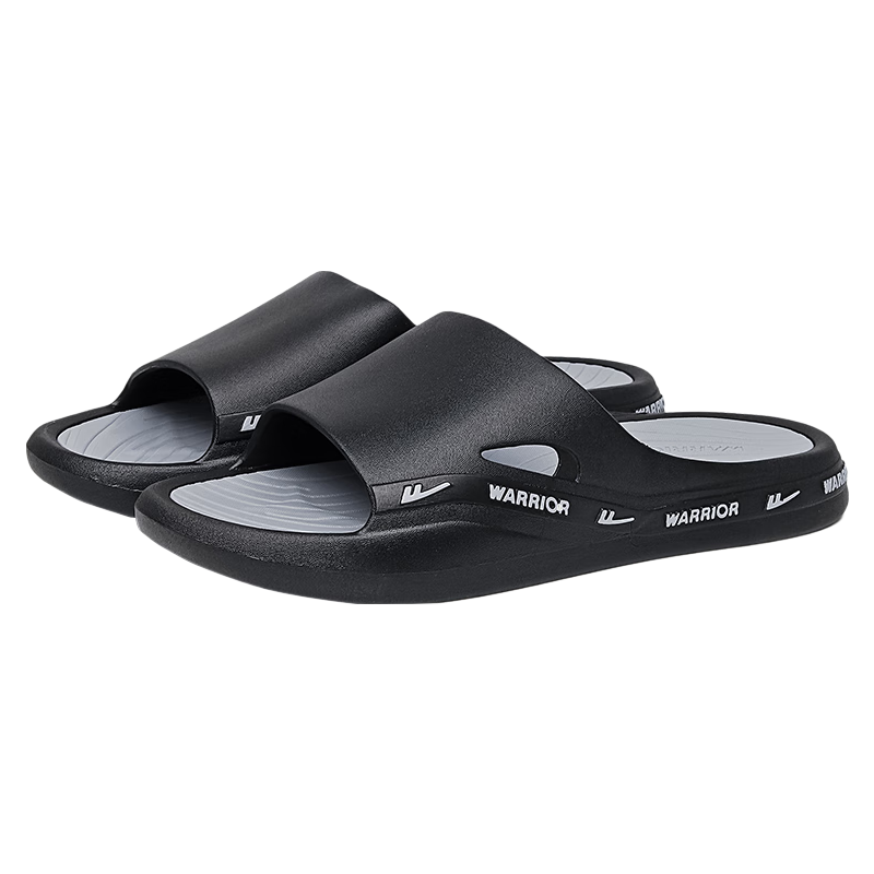 Warrior Soft Cushion Thick Sole Men's Sports Indoor and Outdoor Non-Slip Wear-Resistant Cool Slippers HL3992 Black Gray Size 44-45