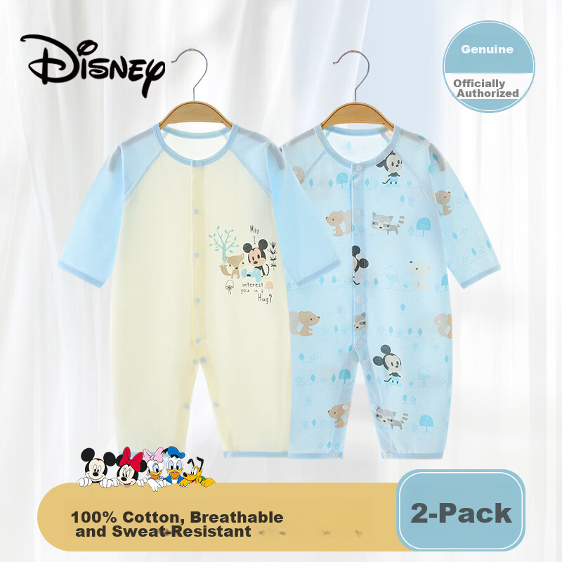 Disney 2-Piece Baby Summer Thin Newborn Romper Set A-Class Cotton Crawling Suit Full Moon Boys and Girls Sleepwear