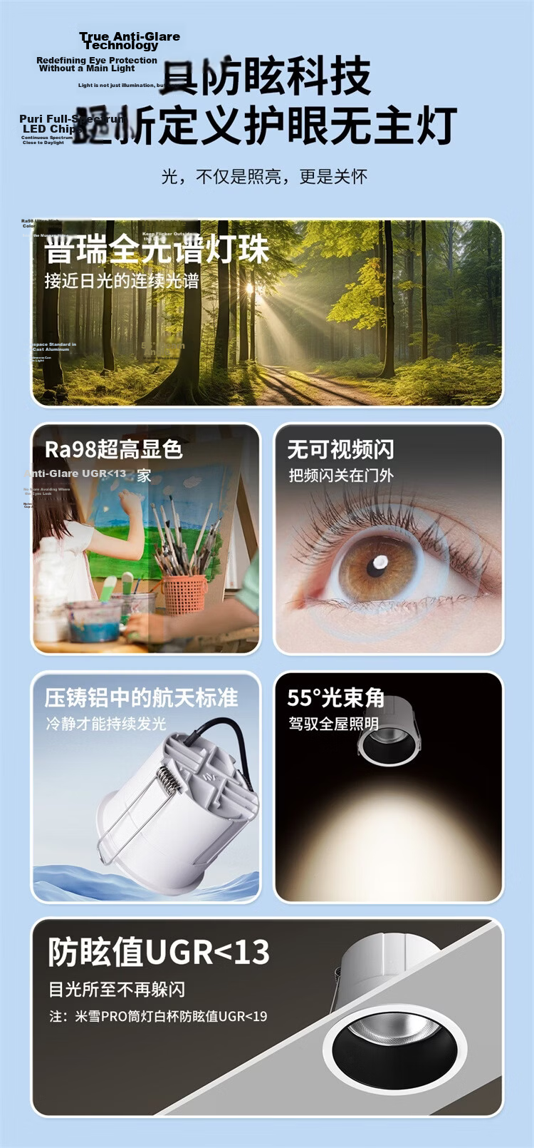 NVC LED Recessed Downlight Corridor Anti-Glare Aluminum Material Cree Full Spectrum Eye Protection 12W Ra98 [Mishue Pro] 2