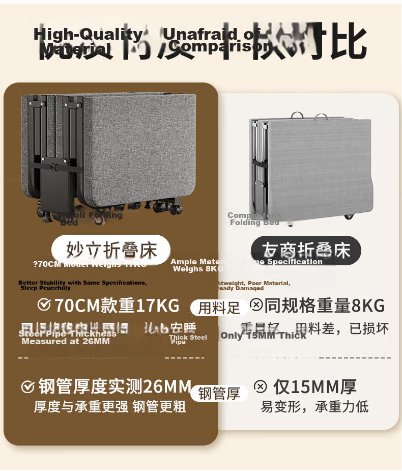 Miaoli Folding Single Office Nap Bed Foldable Hard Bed Care Bed Simple Nap Bed No Installation Robot Vacuum Compatible 11