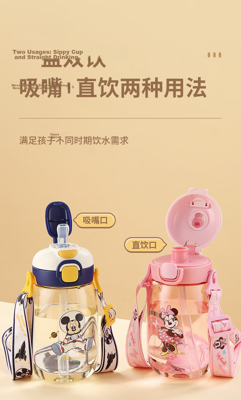 Disney Kids Water Bottle Student Straw Cup Outdoor Baby Water Bottle 3-12 Years Direct Drinking Straw Cup 560ML Mickey Mouse 3