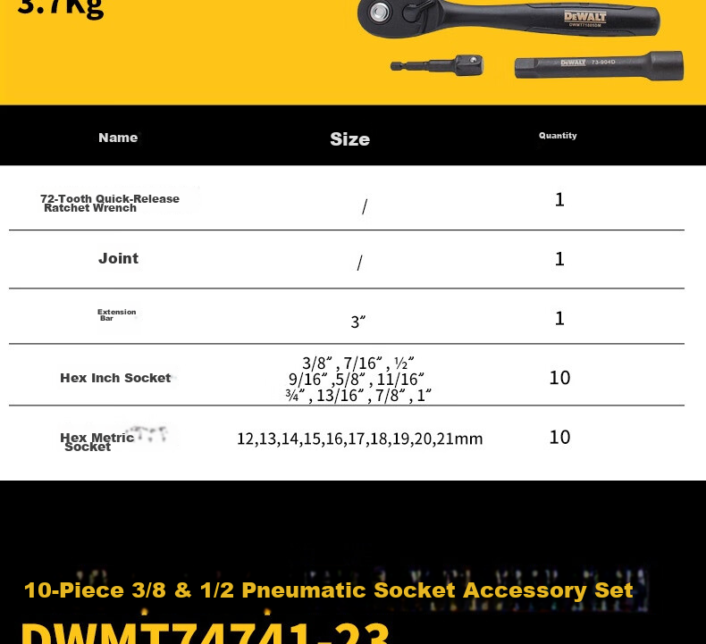DEWALT 15-Piece 1/4 & 3/8 Socket Accessory Set 15