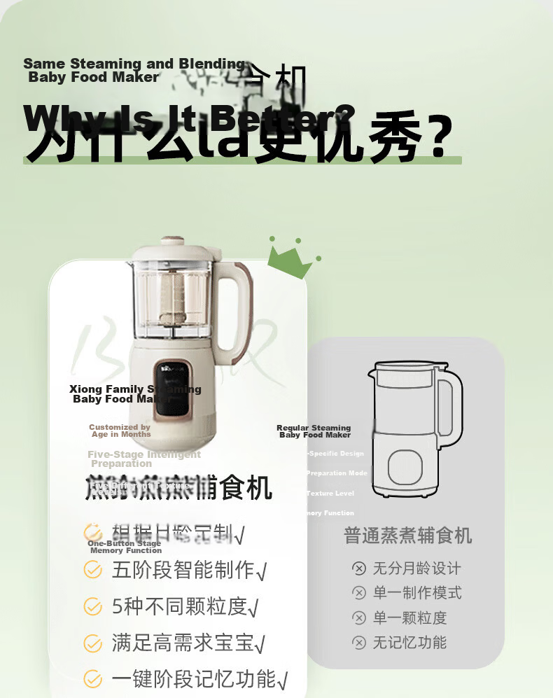 Bear Baby Food Processor Multifunctional Blender Steamer with Single Blade and Cup, One-Button Rice to Porridge Maker 6