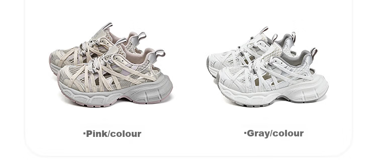 LA CHAPELLE Women's Hollow-out Dad Sneakers Breathable Versatile Thick-soled Casual Sports Shoes MJ222-7 Gray Size 35 4