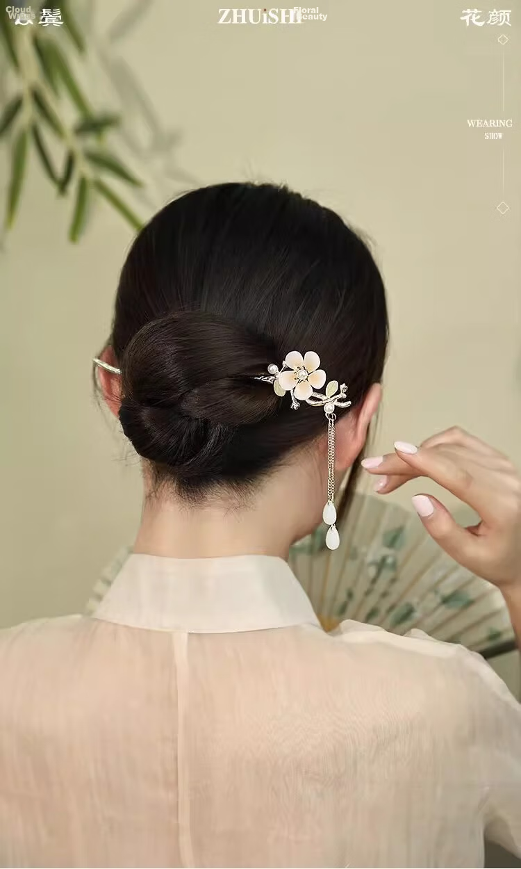 Zhuishi Orchid Hairpin Chinese Style Ancient Tassel Pearl Elegant Hairpin Birthday Gift for Girlfriend 7