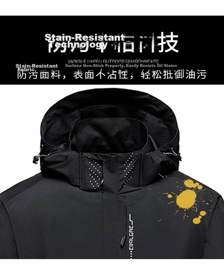 TUCANO Windproof And Waterproof Detachable Hooded Jacket for Men, Outdoor Hiking Sports Coat, Black, Size M 6