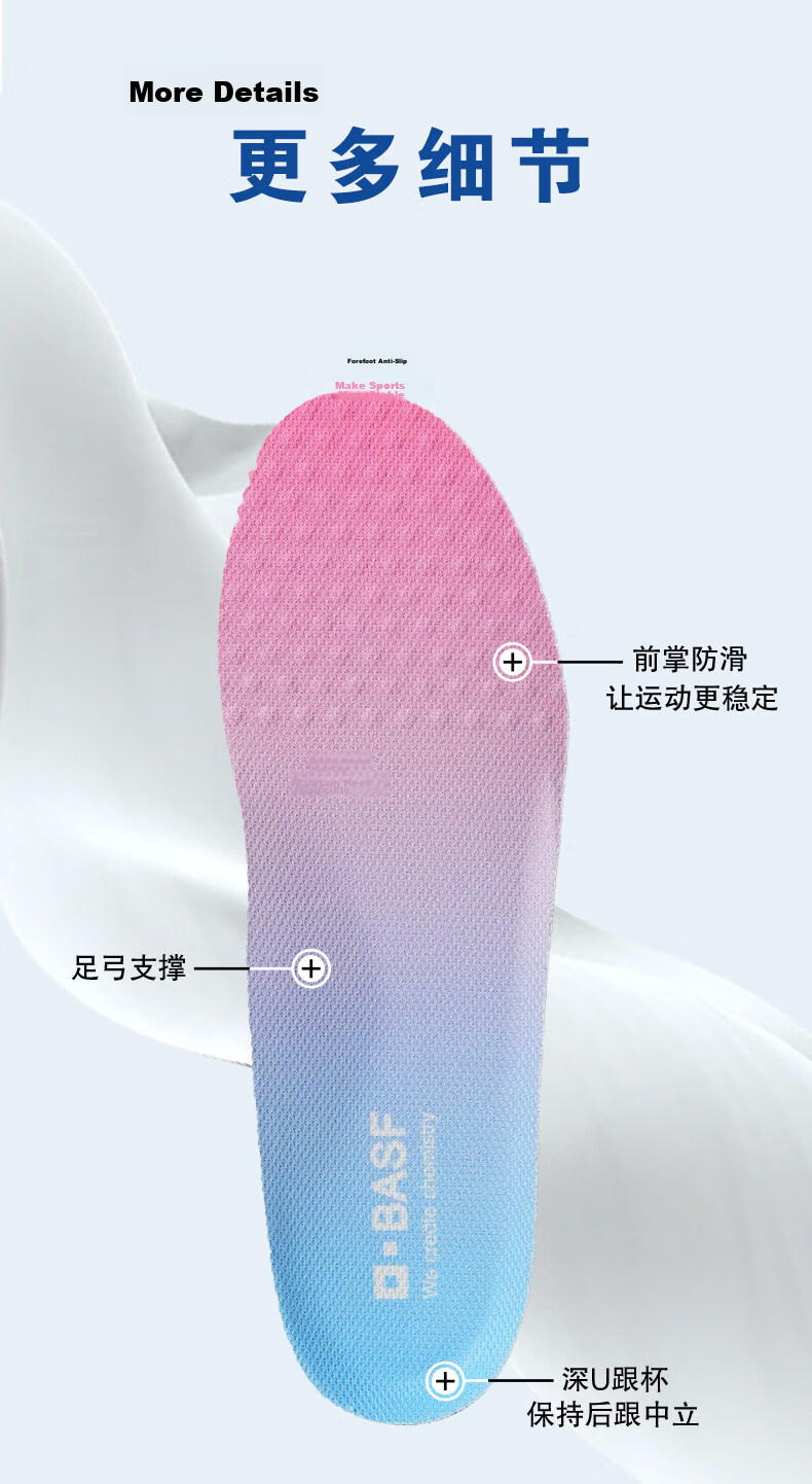 BASF Unisex Gradient Color Shock Absorption Running Insoles Antibacterial Deodorant Sweat-Absorbing Breathable Lightweight Insoles Size 35 9