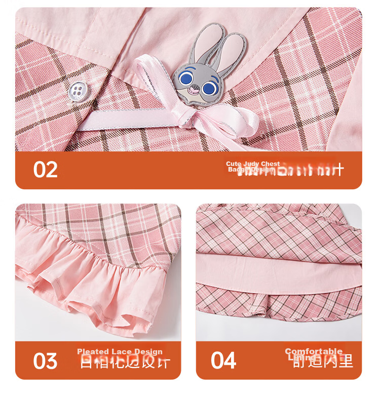 Disney Girls' Spring Autumn 2026 New Stylish Rabbit Police Officer Two-Piece Set with Cardigan Shirt and Skirt 6
