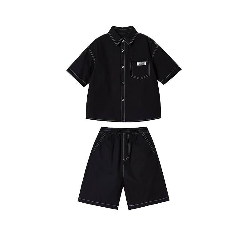 ASK JUNIOR Boys Summer Cotton Thin Short Sleeve Shirt and Shorts Running Two-Piece Set Kids 140