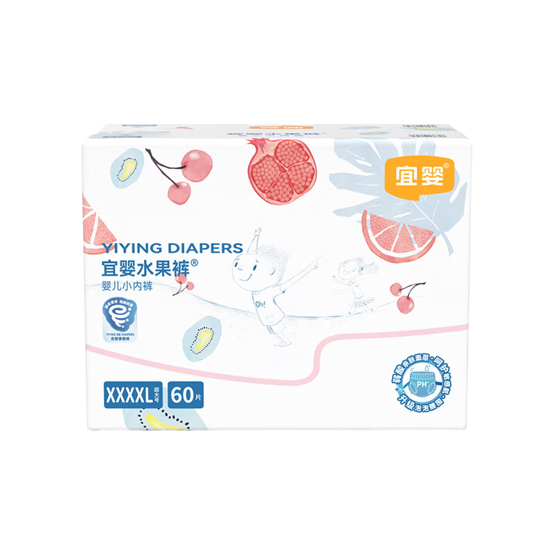 Yiying Fruit Mild Acid Pull-Up Diapers XXXXL 60, Baby Diapers, Ultra-Thin Breathable, [No Melamine Detected]