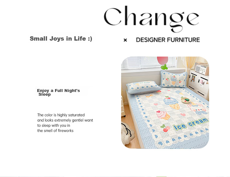 Hongdou Class A Ice Silk Cooling Mat Three-Piece Set Summer Soft Cooling Washable Mat 150*200cm 6