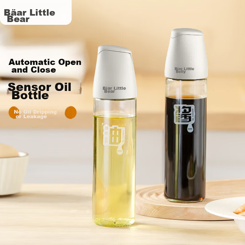 Bear Automatic Oil Pourer with Leak-Proof Seal, Non-Stick Stainless Steel Spout, Glass Cooking Oil Dispenser