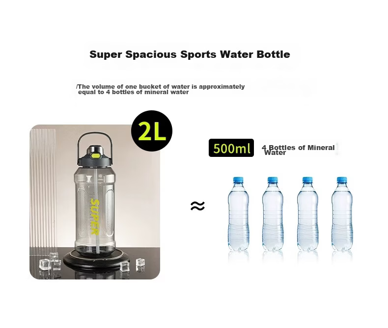 Chaoyan Large Capacity Plastic Sports Water Bottle Straw Cup Portable Space Cup Summer 2000ml Black 5